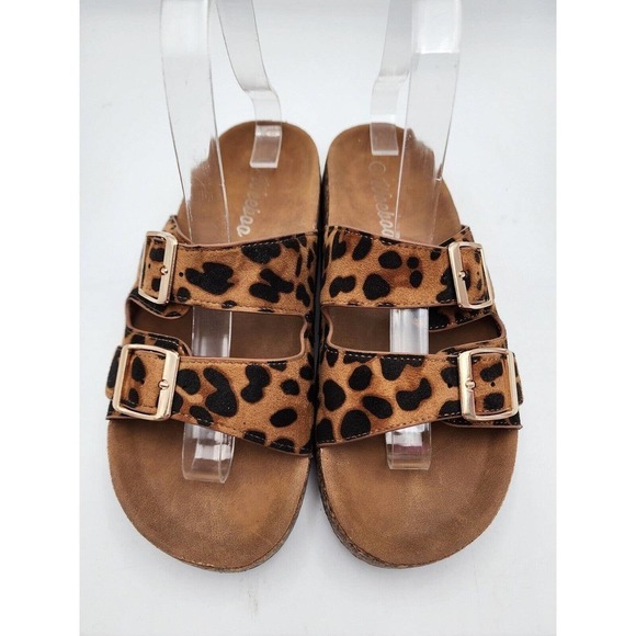 WEEBOO Leopard Suede Leather Slides Sandals Buckle Women's Size 7.5 - Picture 4 of 10